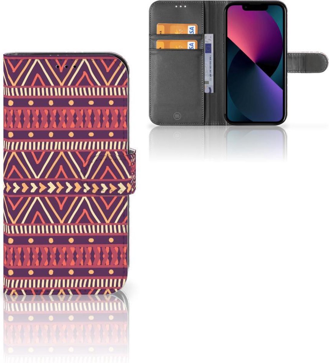 Boekhoesje voor Apple iPhone 13 Telefoon Hoesje Aztec Paars