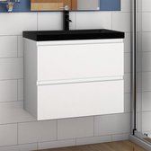 Vasque à encastrer avec meuble bas Meuble de salle de bain 60 cm avec vasque noire, toilettes invités blanc mat