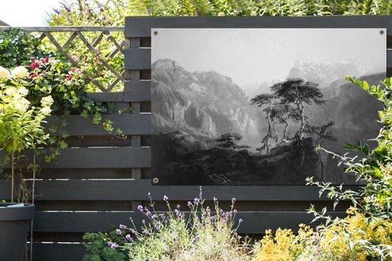 Affiche jardin Lac des Quatre-Cantons - peinture d'Alexandre Calame - noir et blanc - 120x80 cm - Jardin