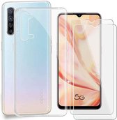 Silicone hoesje transparant met 2 Pack Tempered glas Screen Protector Geschikt voor: OPPO Find X2 Lite