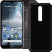 Silicone hoesje zwart met 2 Pack Tempered glas Screen Protector Geschikt voor: Nokia 4.2