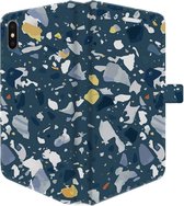 Apple iPhone X/10/XS Telefoonhoesje - Portemonneehoesje  - Met pasjeshouder - Met Marmerprint - Terrazzo - Donkerblauw