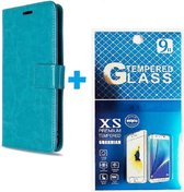 Portemonnee Book Case Hoesje + 2x Screenprotector Glas Geschikt voor: Motorola Moto E7i Power -  turquoise