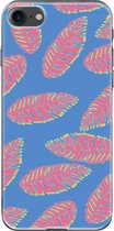 Apple iPhone 8 Telefoonhoesje - Transparant Siliconenhoesje - Flexibel - Met Plantenprint - Tropische Blaadjes - Donkerblauw