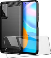 Geschikt voor Huawei P smart 2021 Hoesje Geborsteld TPU case / Geschikt voor Huawei P smart 2021 Brushed backcover Zwart - 2x Geschikt voor Huawei P smart 2021 Screenprotector