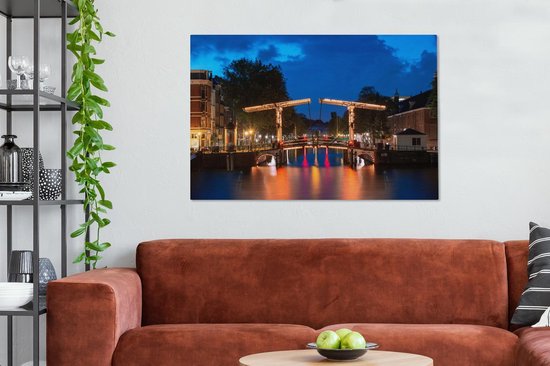Peintures sur toile Amsterdam - Pont - Nuit - 120x80 cm - Décoration murale