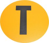 Magazijn vloersticker   -  Ø 19 cm   -  geel / zwart   -  Letter T