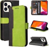 Zakelijke stiksels-kleur horizontale flip PU lederen tas met houder & kaartsleuven & fotolijst voor iPhone 13 Pro Max (groen)