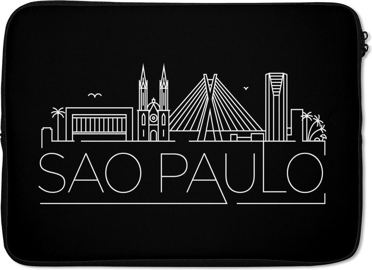 Laptophoes 13 inch - Stadsaanzicht "Sao Paulo" op een zwarte achtergrond - Laptop sleeve - Binnenmaat 32x22,5 cm - Zwarte achterkant