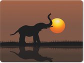 Muismat Olifant zonsondergang illustratie - Een vector illustratie van een olifant bij zonsondergang muismat rubber - 23x19 cm - Muismat met foto