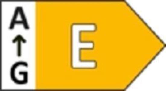 Energie-etiket met pijl van A naar G en klasse E.