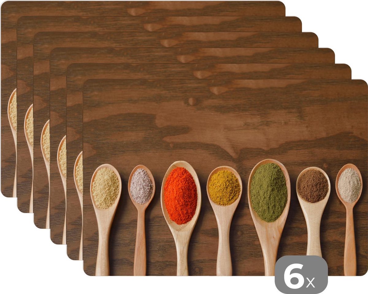 Placemat - Specerijen op lepels - 45x30 cm - 6 stuks