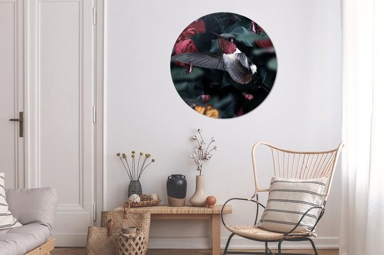 Cercle Mural - Cercle Mural Intérieur - Colibri - Papillons - Rose - ⌀ 90 cm - Décoration murale - Peintures Ronds