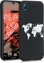 kwmobile telefoonhoesje compatibel met Huawei Y5 (2019) - Hoesje voor smartphone in wit / zwart - Wereldkaart design