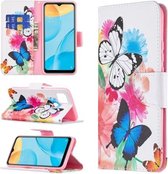 Voor OPPO A15 Gekleurd Tekenpatroon Horizontale Flip Lederen Case met Houder & Kaartsleuven & Portemonnee (Vlinders)