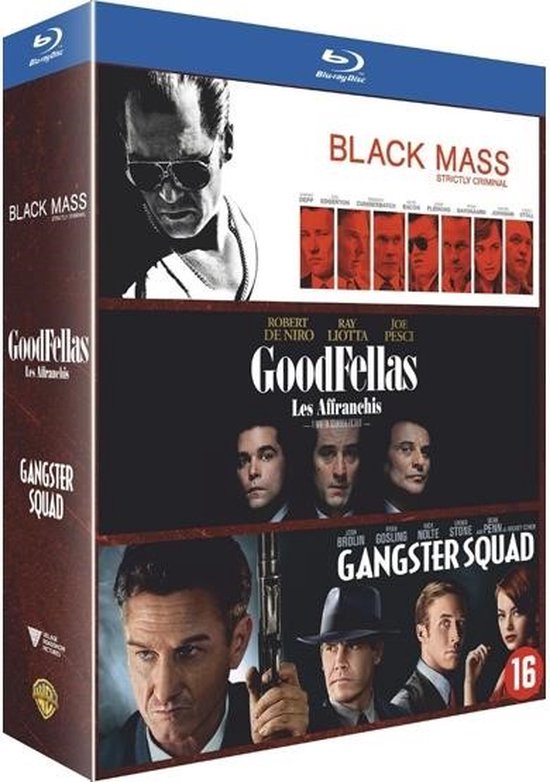 Blu-ray boxset met de films Black Mass, GoodFellas en Gangster Squad. Elk met eigen filmcover.