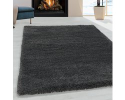 Ayyıldız FLUFFY Rechtech Grijs Shaggy Modern Vloerkleed - 60 X 110 CM - Polypropyleen - Jute