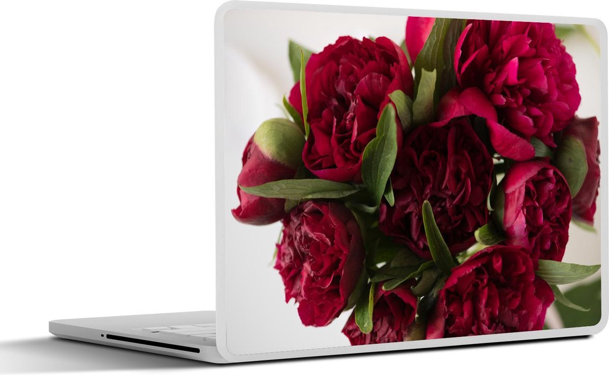 Laptop sticker - 17.3 inch - Een boeket van rode pioenrozen met een witte achtergrond