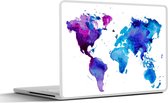 Laptop sticker - 14 inch - Wereldkaart - Waterverf - Paars - Kinderen - Jongens - Meisjes - 32x5x23x5cm - Laptopstickers - Laptop skin - Cover