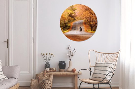 WallCircle® - Behangcirkel 100x100 cm - Muurstickers Motor - Weg - Herfst - Muurcirkel woonkamer - Wandcirkel slaapkamer - Kamer decoratie zelfklevend - Muurdecoratie accessoires XXL