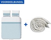 Luxe Zachte Dekbedovertrek Eenpersoons - 140x200/220cm - Inclusief 1 Kussensloop - 100% Versterkt Katoen -  Anna Blauw + Wasbaar Microfiber Dekbed - 140x220cm - Wit