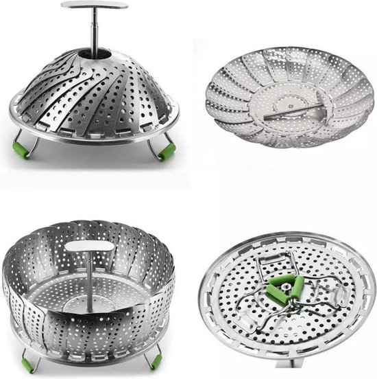 RVS Stoomrek- Stoommand Pan- Groentenstomer - Verstelbaar - stoominzet - Stoombloem- steamer basket- voor groenten/vegetables