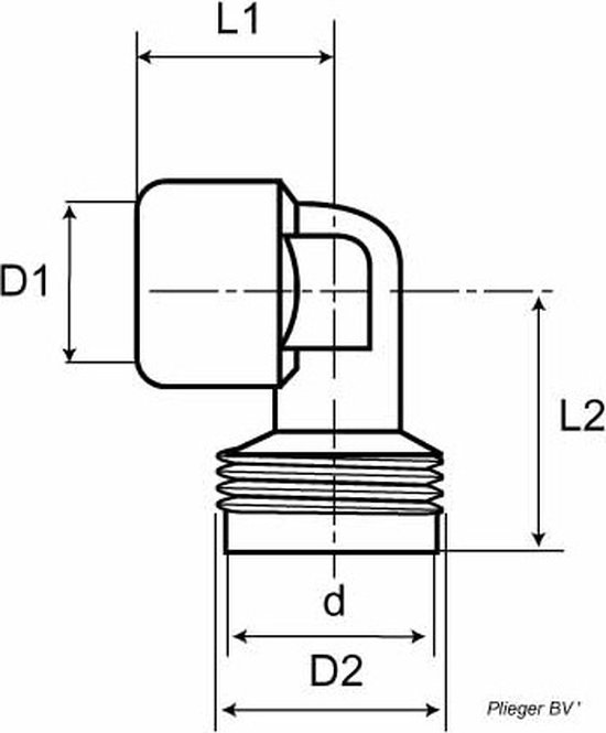 Chroom aansluitstuk haaks model 3/8 binnendraad van Plieger — afbeelding 2
