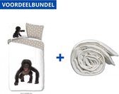 Dekbedovertrek voor Kinderen - Eenpersoons - 140x200/220cm - Inclusief 1 Kussensloop - 100% Versterkt Katoen - Gerard Wit + Wasbaar Microfiber Dekbed - 140x220cm - Wit