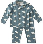 Little Label Pyjama Jongens - Maat 134-140 - Model Grandad - Blauw, Wit - Zachte BIO Katoen