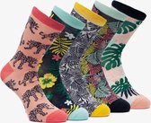 5 paar dames sokken met jungle print - Maat 39/42