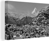 Canvas Schilderij Zonsopgang boven Zwitserse Matterhorn in Zermatt - zwart wit - 90x60 cm - Wanddecoratie