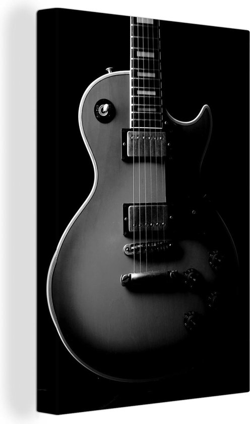 Canvas Schilderij Een elektrische gitaar - zwart wit - 60x90 cm - Wanddecoratie