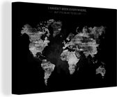 Canvas Wereldkaart - 30x20 - Wanddecoratie Wereldkaart met verftinten en de tekst - zwart wit