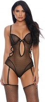 Forplay Enticing Vixen - Teddy met Kousenband black XL