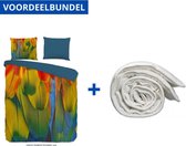 Luxe Dekbedovertrek Eenpersoons - 140x200/220cm - Inclusief 1 Kussensloop - 100% Zacht Polyester - Rainbow Feathers + Wasbaar Microfiber Dekbed - 140x200cm - Wit