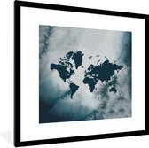 Fotolijst incl. Poster - Wereldkaart - Aquarel - Blauw - 40x40 cm - Posterlijst