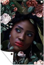 Affiche jardin - Toile Posters de jardin extérieur - Femme - Fleurs - Maquillage - 80x120 cm - Jardin