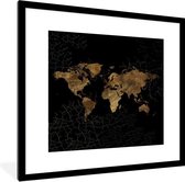 Fotolijst incl. Poster - Wereldkaart - Lijn - Bruin - 40x40 cm - Posterlijst