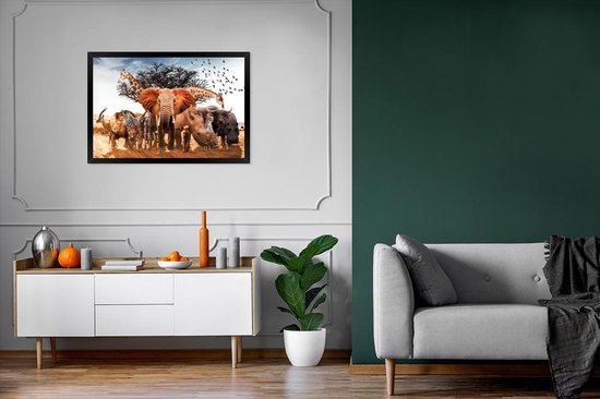 Affiche avec cadre Animaux - Girafe - Éléphant - 90x60 cm