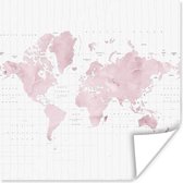 Poster Wereldkaart - Roze - Marmer - 75x75 cm
