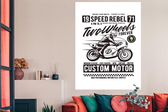 Affiche Moto - Homme - Vintage - Dessin - 120x180 cm XXL - Cadeau Vaderdag - Cadeau - Cadeau pour lui - Astuce - Homme