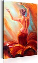 Schilderij - Vuur Danseres , vrouw in rode rok