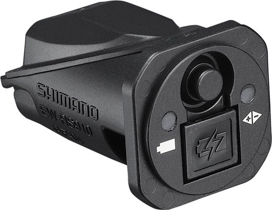 Shimano EW-RS910 E-tube aansluitpunt met accu-indicator en laad-symbool.
