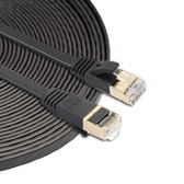 10 m CAT7 10 gigabit ethernet ultra platte patchkabel voor modem / router LAN-netwerk - gebouwd met afgeschermde RJ45-connectoren (zwart)