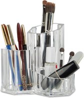 Relaxdays make-up houder doorzichtig - voor brushes - 3 vakken - pennenbakje transparant