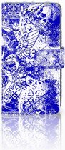 Geschikt voor iPhone Xr Wallet CaseAngel Skull Blue