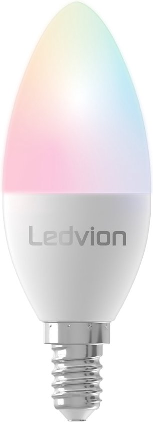 Ledvion SMART RGB+CCT E14 LED-lamp, Wi-Fi-verlichting, Wifi-lamp, dimbaar, 5W, 470 Lumen, compatibel met onder andere Alexa en Google Home