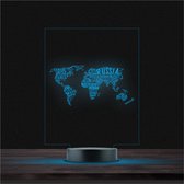 Led Lamp Met Gravering - RGB 7 Kleuren - Wereld Map