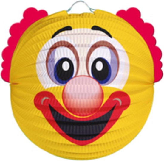 Gele clown lampion 22 cm met lampionstokje - Sint Maarten lampionnen — afbeelding 3