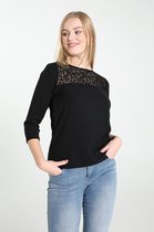 Cassis - Female - Effen T-shirt met kant  - Zwart